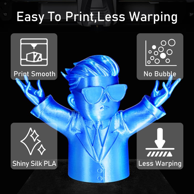 DO3D Silk Blue PLA Satin Shiny 3D Printer Filament, 1.75mm Diameter 1kg Spool 2.2lbs for FDM 3D Printers - Image 4